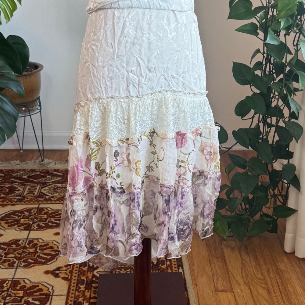 Boho Fairy 3 Piece Set Floral Lace Patchwork Beaded Romantic Cream Purple - Picture 3 of 9